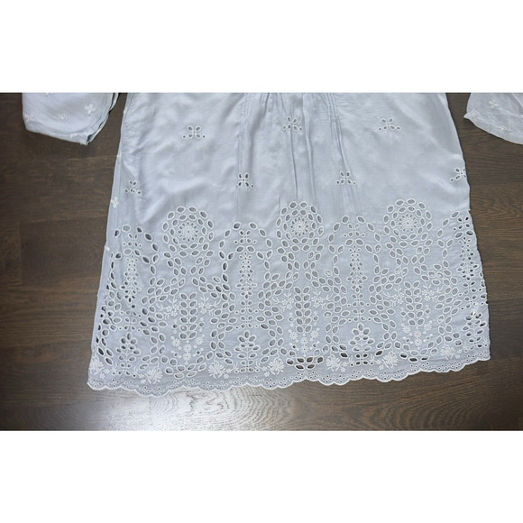 Johnny Was Embroidered Eyelet Blue Tunic Top Boho Sz M - Picture 3 of 5